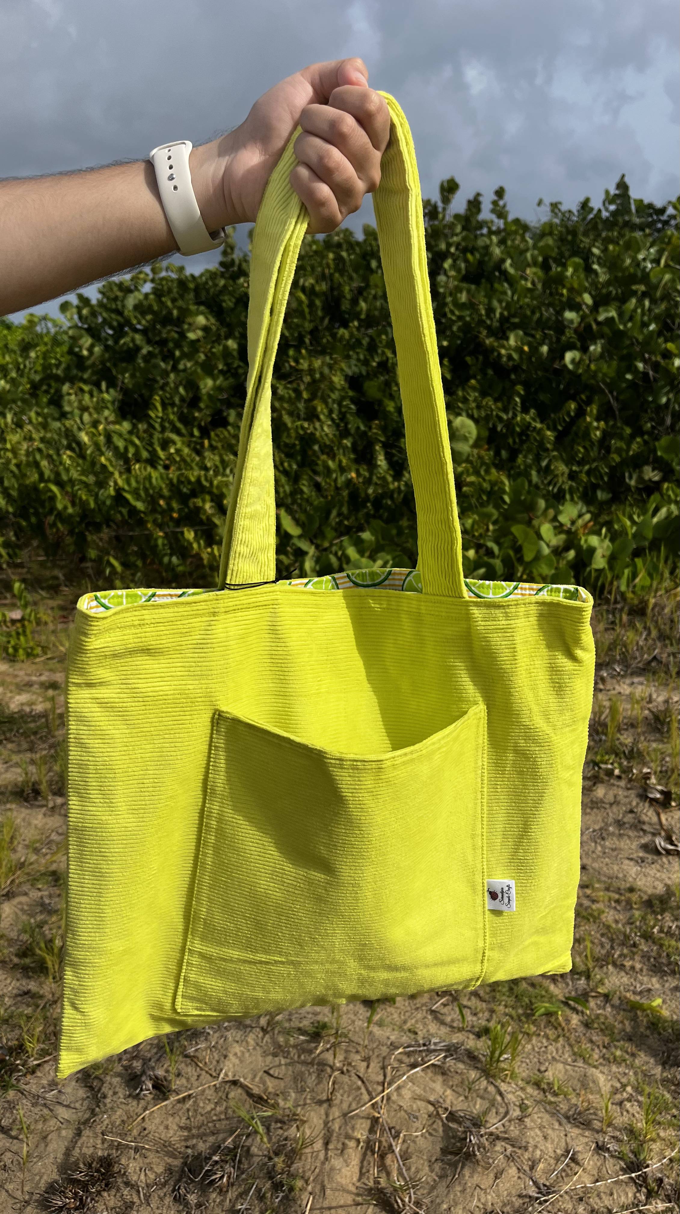 Citrus Squeeze Key Lime Corduroy Tote | Handmade in Puerto Rico