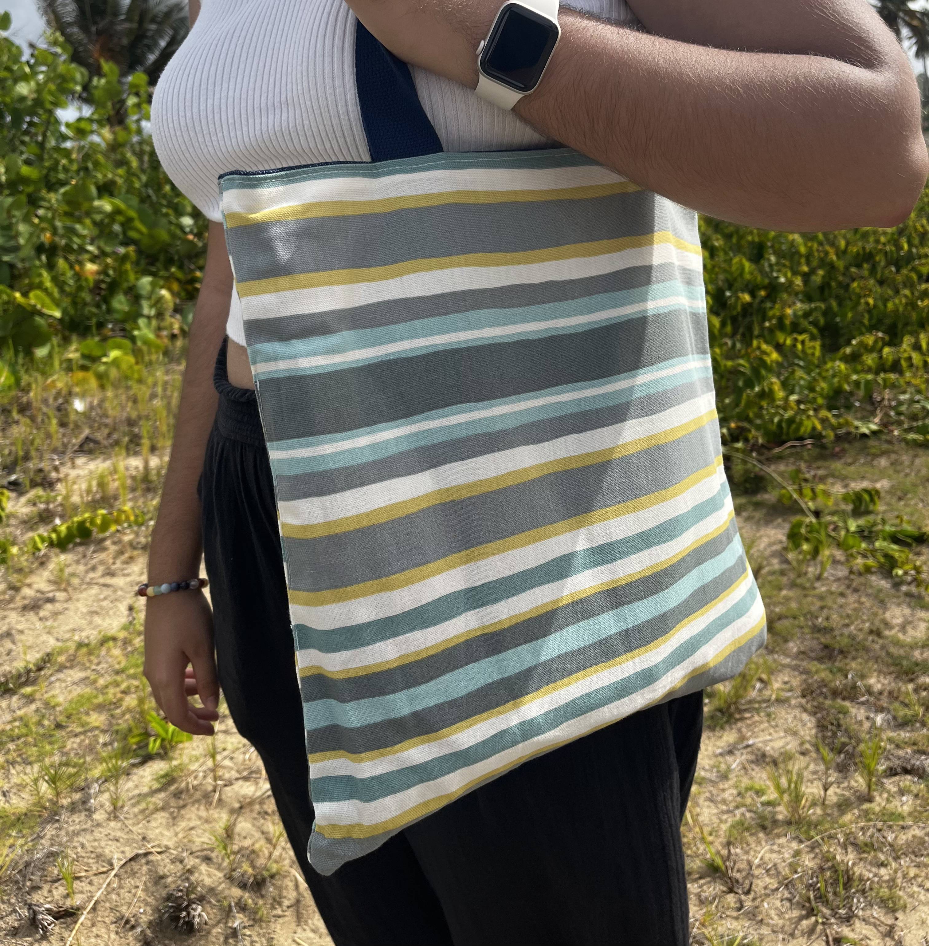 Denim & Stripe Reversible Tote Bag