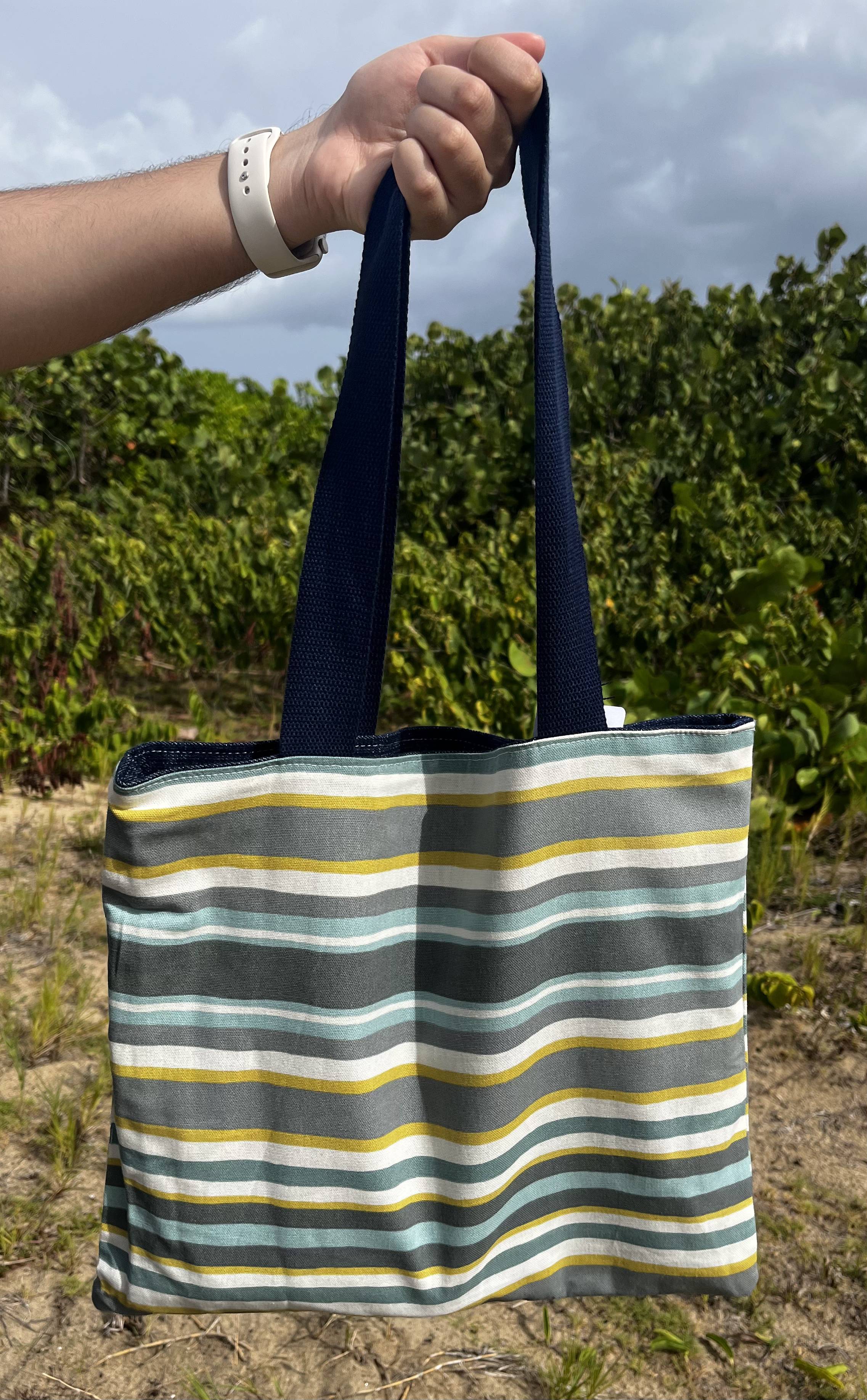 Denim & Stripe Reversible Tote Bag