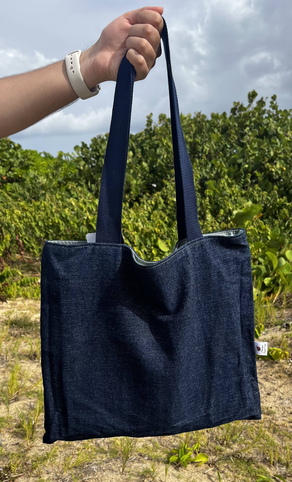 Denim & Stripe Reversible Tote Bag