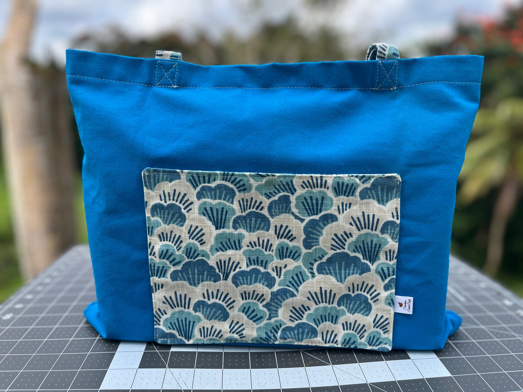 Blue Flower-print Tote Bag