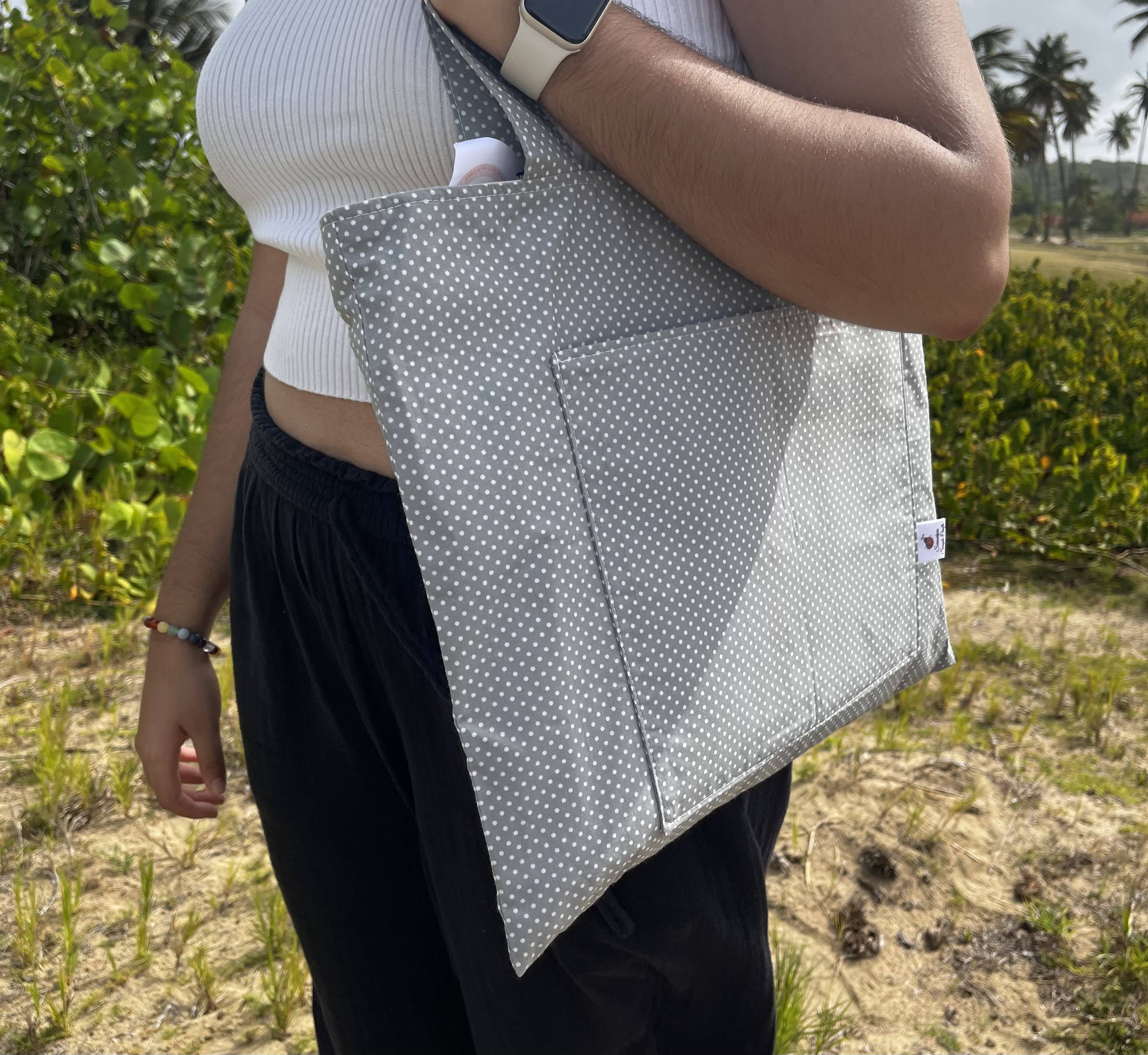 Silver Dots Quilted Reversible Tote