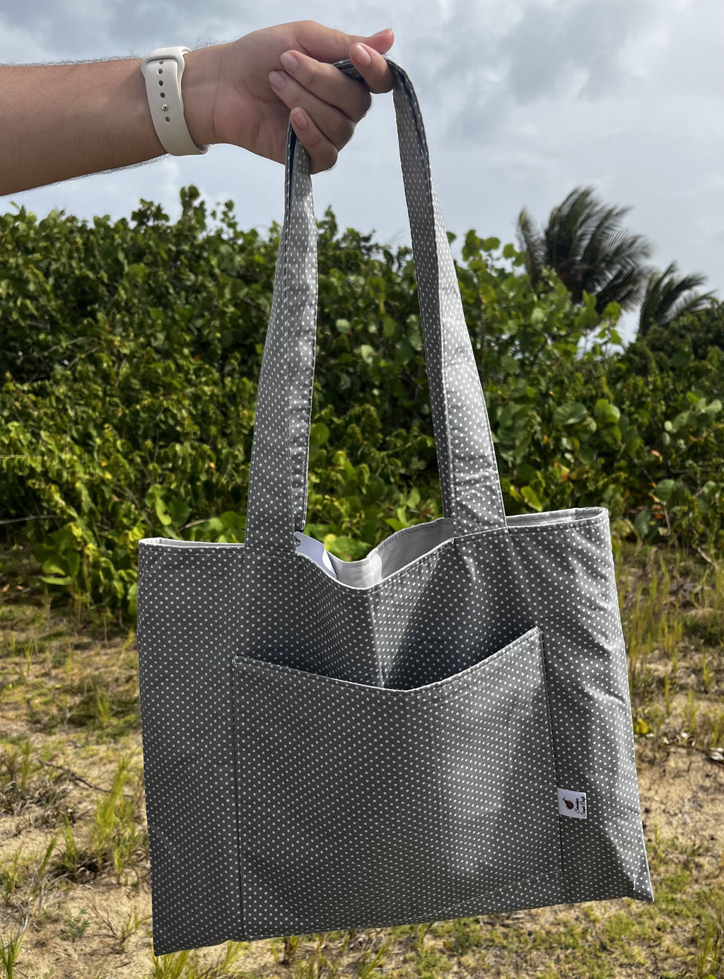 Silver Dots Quilted Reversible Tote