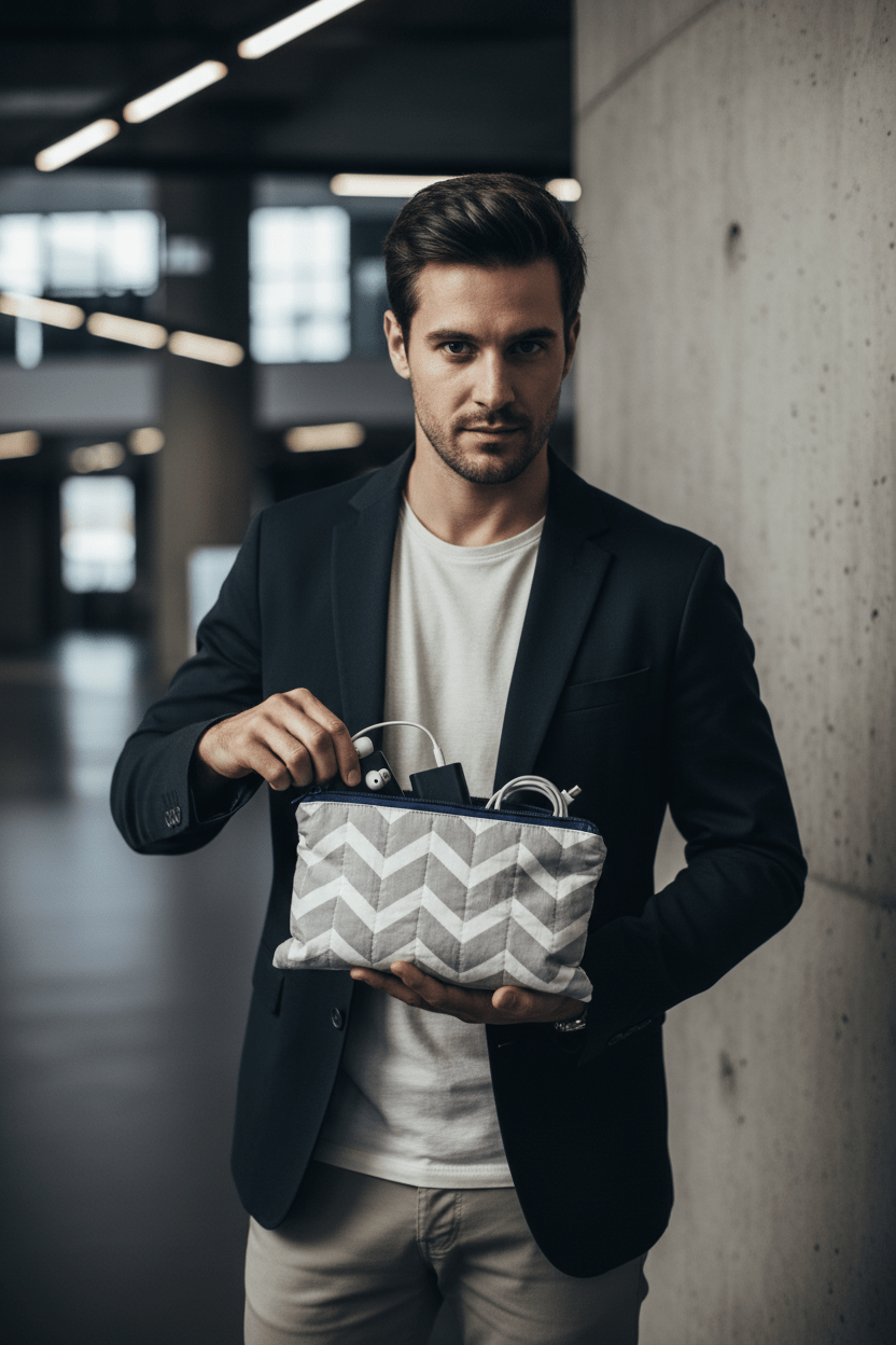 Gray and White Zigzag Stripes Pouch - Serendipia Simple Crafts