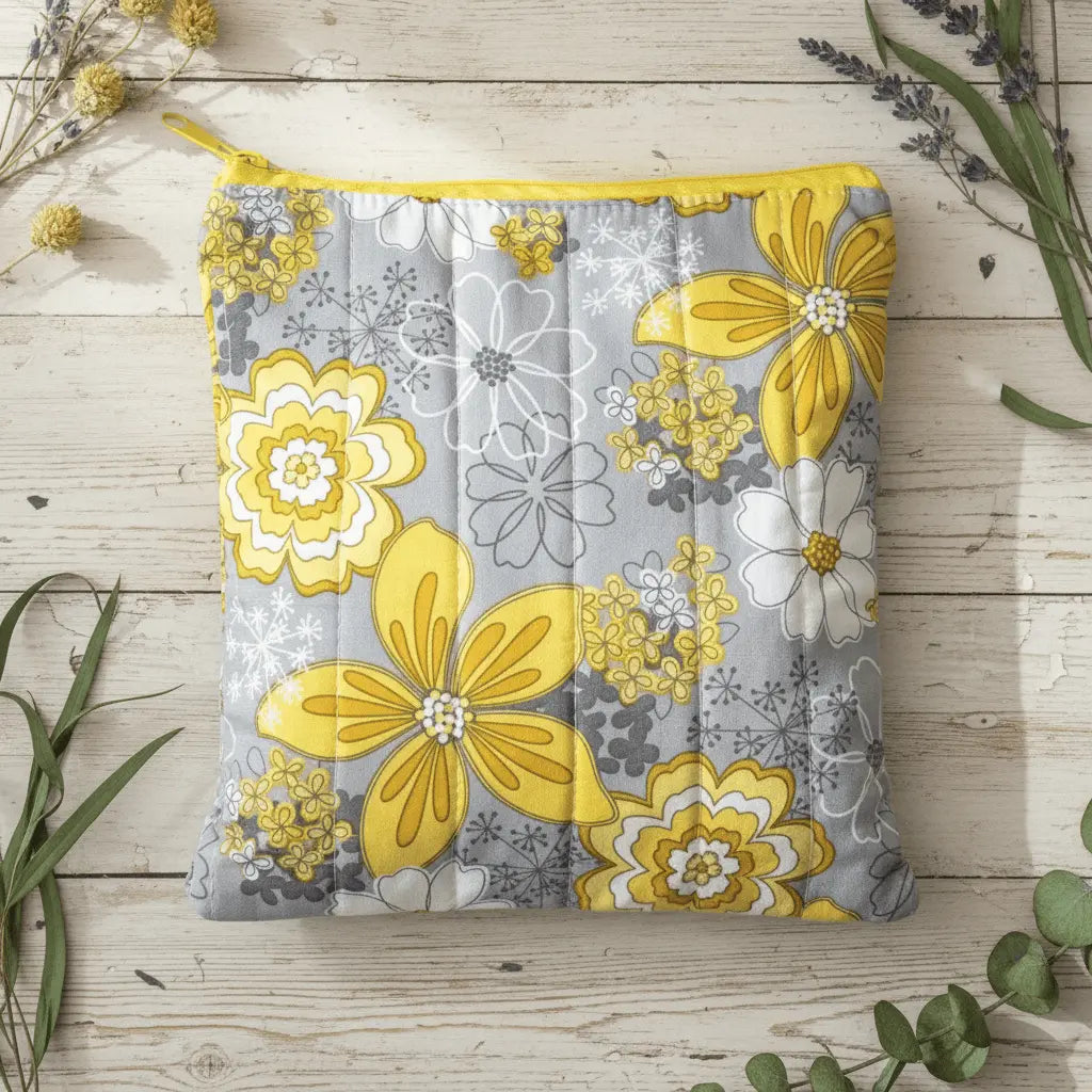 Gray and Yellow Flower Pouch - Serendipia Simple Crafts