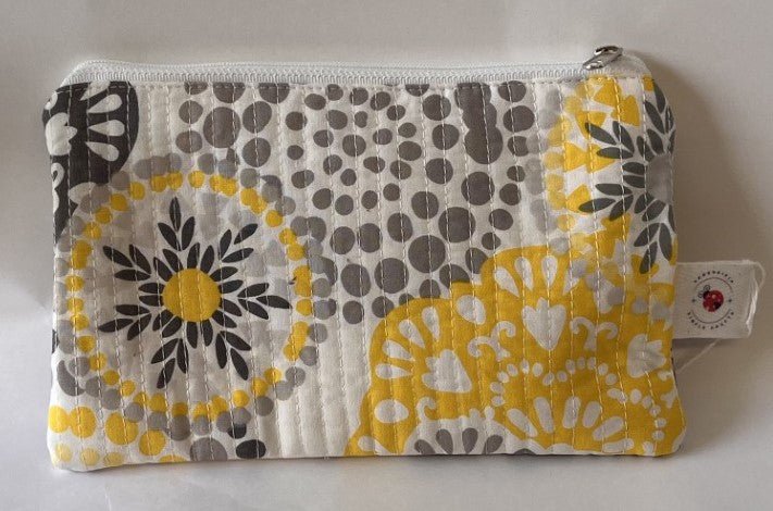 Gray - yellow Dot Flower Pouch - Serendipia Simple Crafts