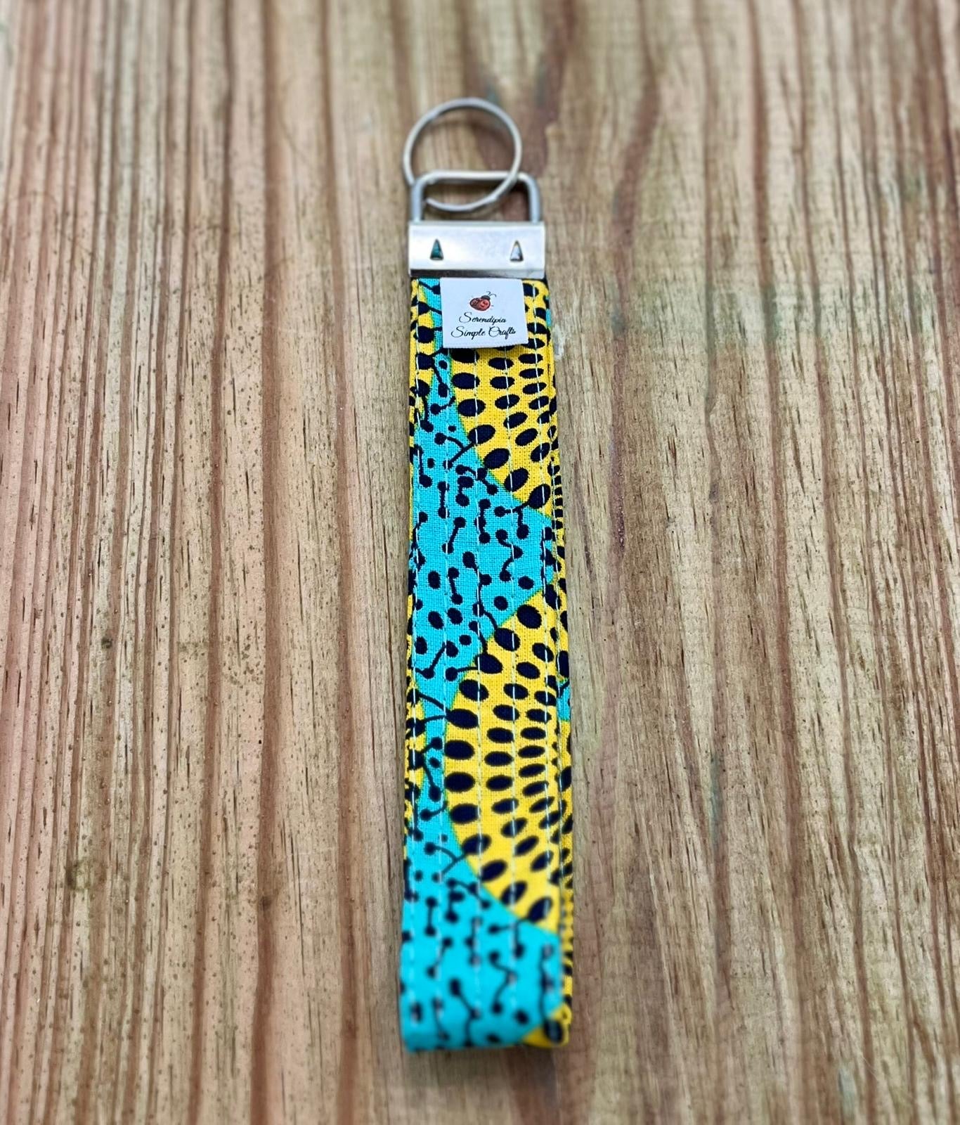 Keychain Fob - African Print(Turquoise/Yellow) - Serendipia Simple Crafts