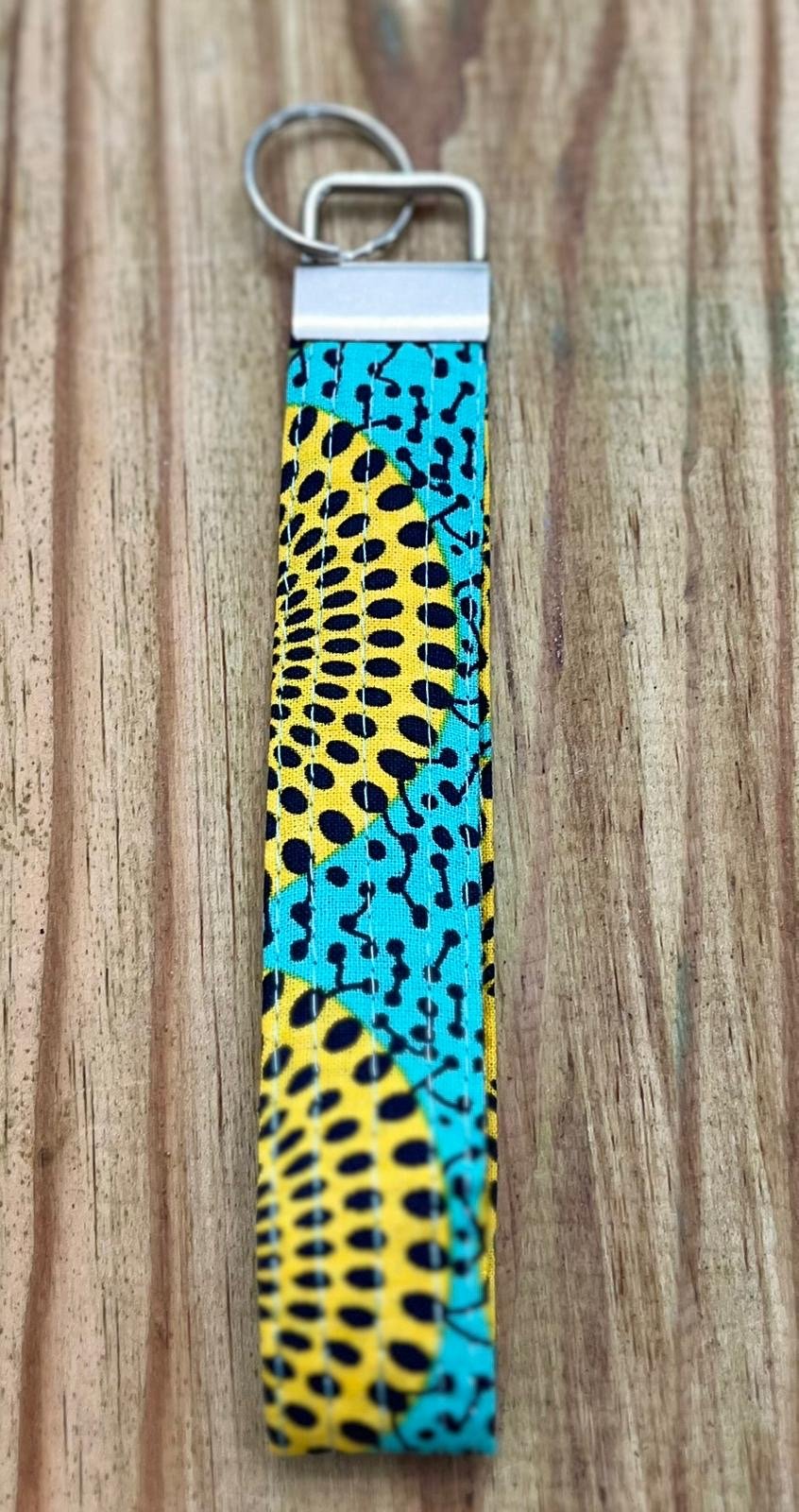 Keychain Fob - African Print(Turquoise/Yellow) - Serendipia Simple Crafts