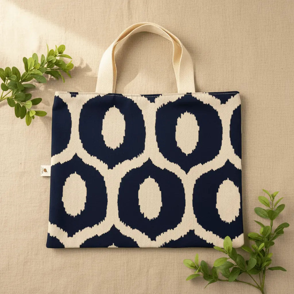 Navy Circles Embroidered Canvas Tote - Serendipia Simple Crafts
