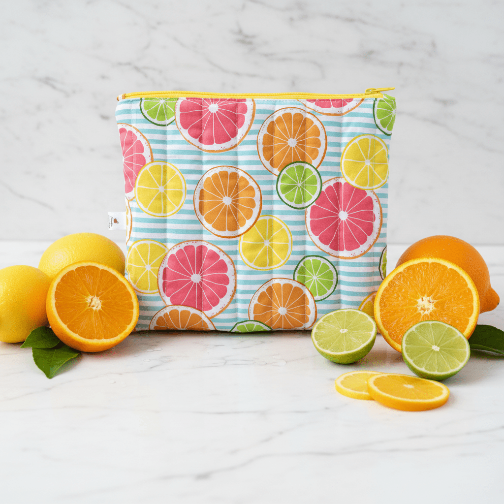 Quilted Citrus Themed Makeup Bag - Serendipia Simple Crafts
