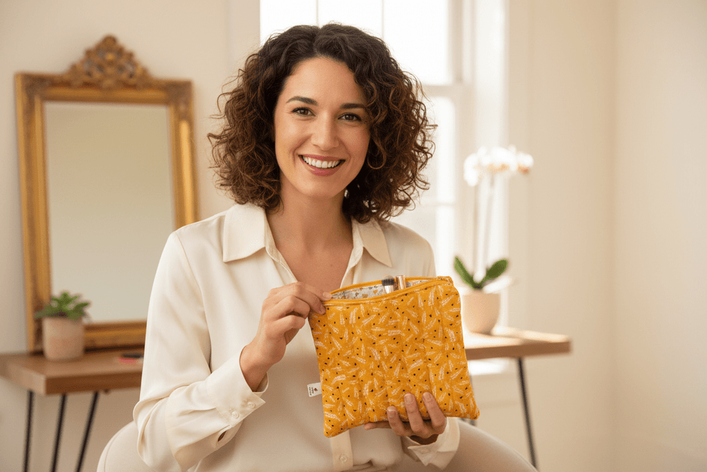 Quilted Feather Pattern Makeup Bag(Yellow/Black) - Serendipia Simple Crafts