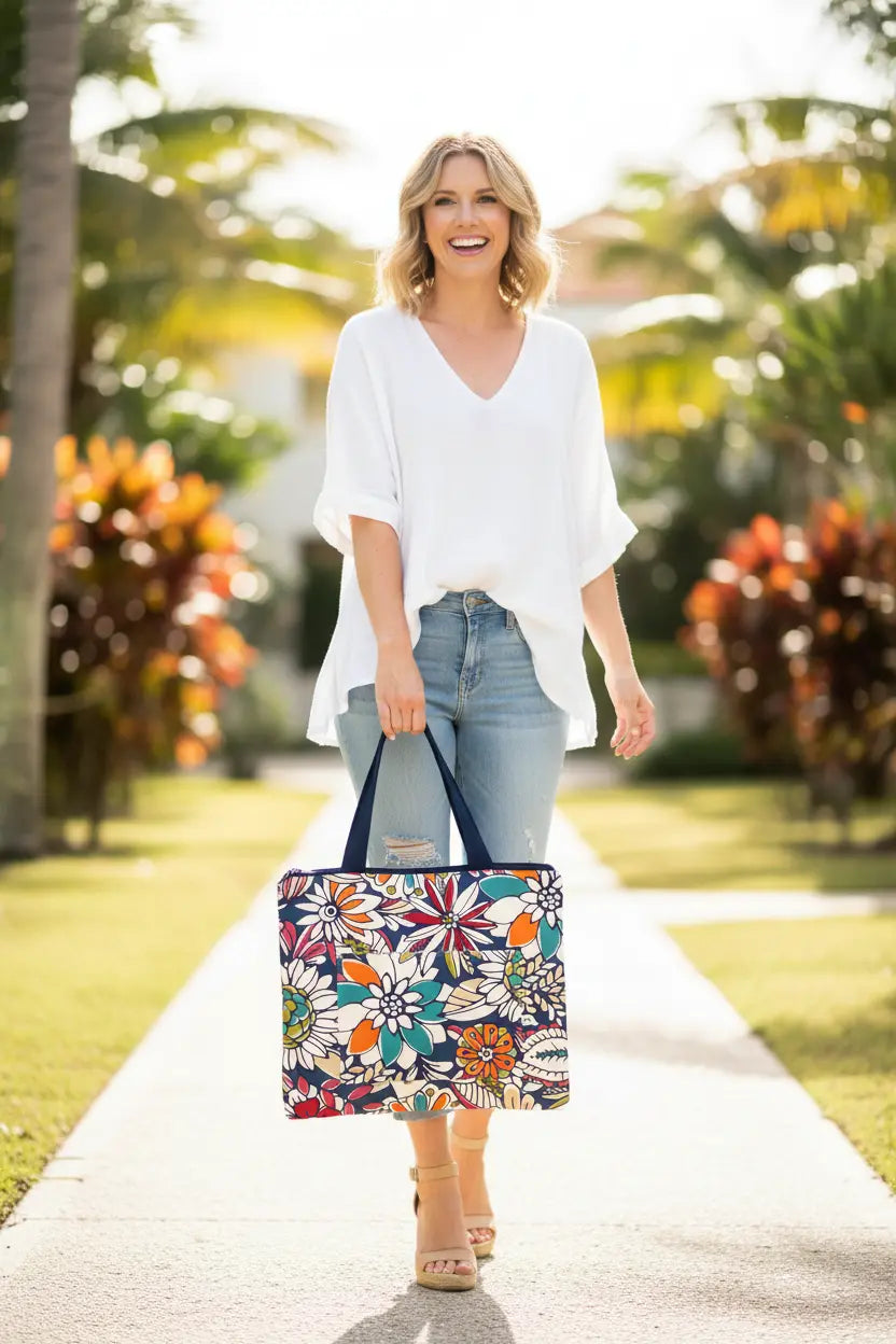 Tropical Flowers Zipped Tote Bag - Serendipia Simple Crafts
